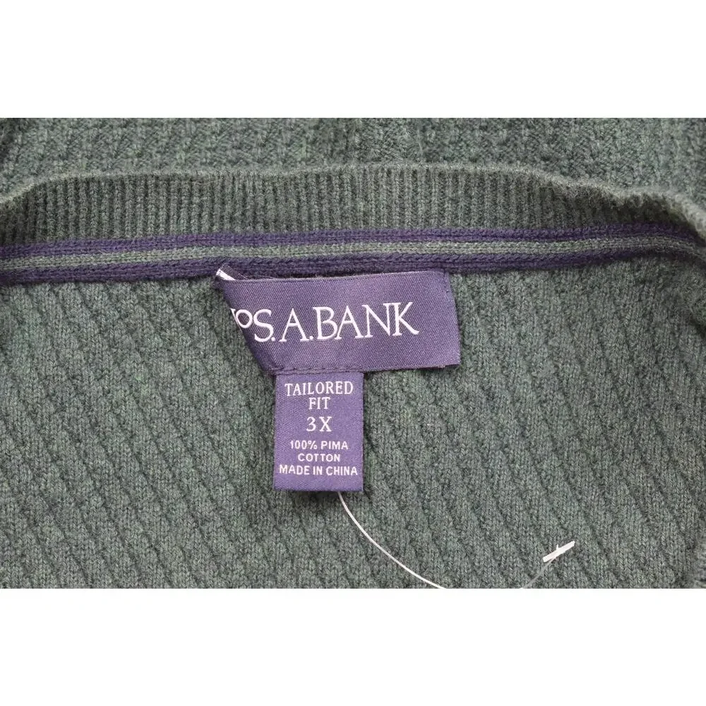 Jos. A. Bank Sweater Men's 3X Green 100% Pima Cotton V-Neck Tailored Fit Texture